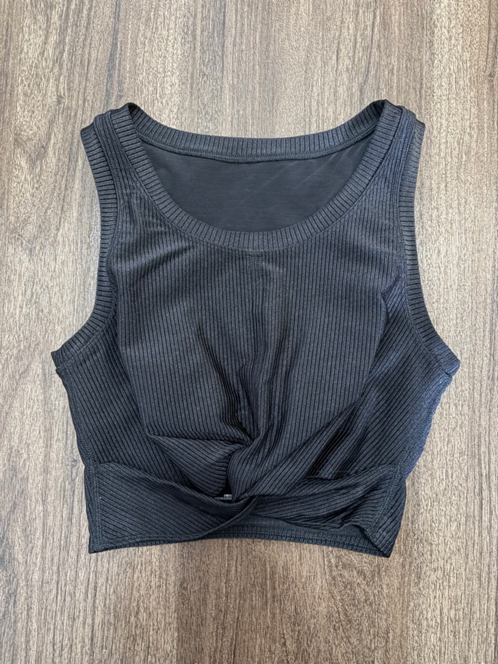 aerie Black Ribbed Twist-Front Crop Tank